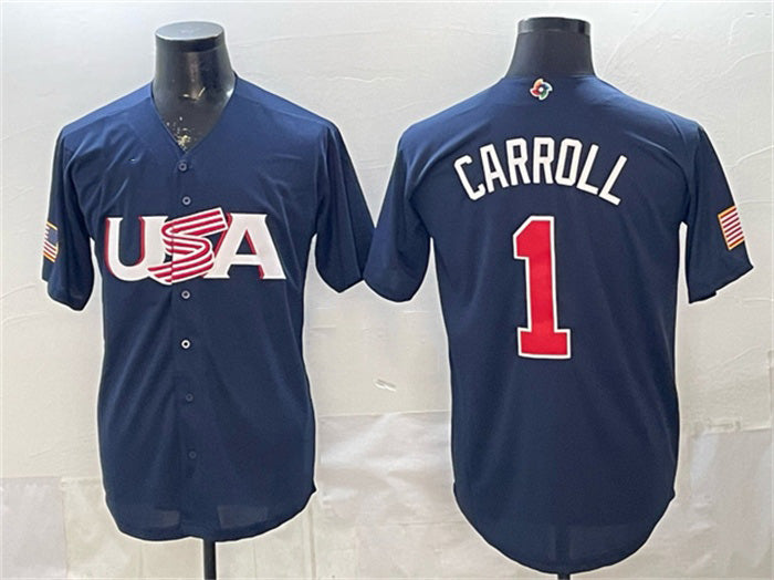 USA Baseball #1 Corbin Carroll Navy World Baseball Classic Stitched Baseball Jersey