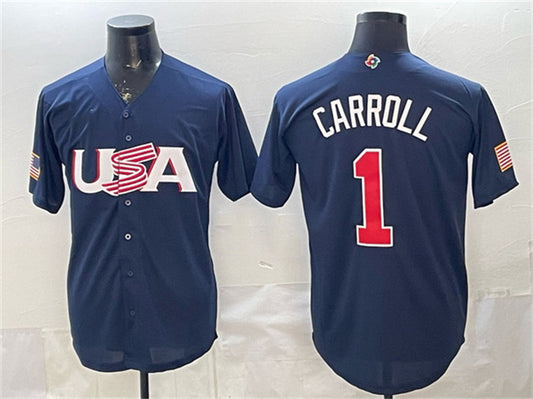 USA Baseball #1 Corbin Carroll Navy World Baseball Classic Stitched Baseball Jersey