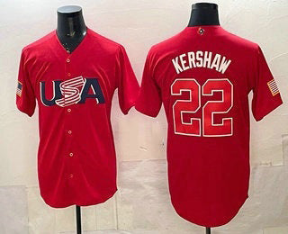 USA Baseball #22 Clayton Kershaw Red 2026 World Baseball Classic Cool Base Stitched Baseball Jersey