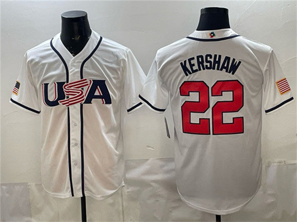 USA Baseball #22 Clayton Kershaw White 2026 World Baseball Classic Home Stadium Stitched Baseball Jersey