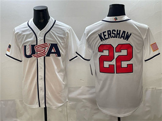 USA Baseball #22 Clayton Kershaw White 2026 World Baseball Classic Home Stadium Stitched Baseball Jersey