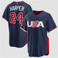 USA Baseball #24 Bryce Harper Navy 2026 World Baseball Classic Road Stadium Stitched Baseball Jersey