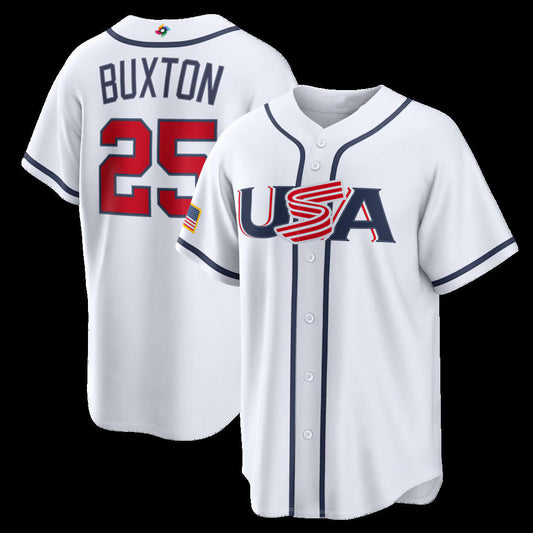 USA Baseball #25 Byron Buxton 2026 World Baseball Classic Home Stadium Jersey - White Baseball Jersey Puhics