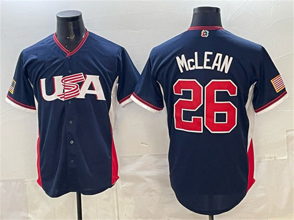 USA Baseball #26 Nolan McLean Navy 2026 World Baseball Classic Road Stadium Stitched Baseball Jersey