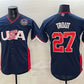 USA Baseball #27 Mike Trout Navy 2026 World Baseball Classic United States 250th Anniversary Patch Road Stadium Stitched Baseball Jersey