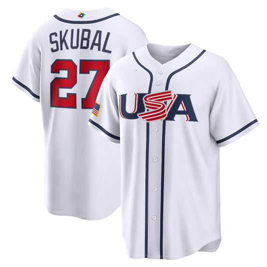 USA Baseball #27 Tarik Skubal 2026 World Baseball Classic Home Stadium Jersey - White Baseball Jersey Puhics
