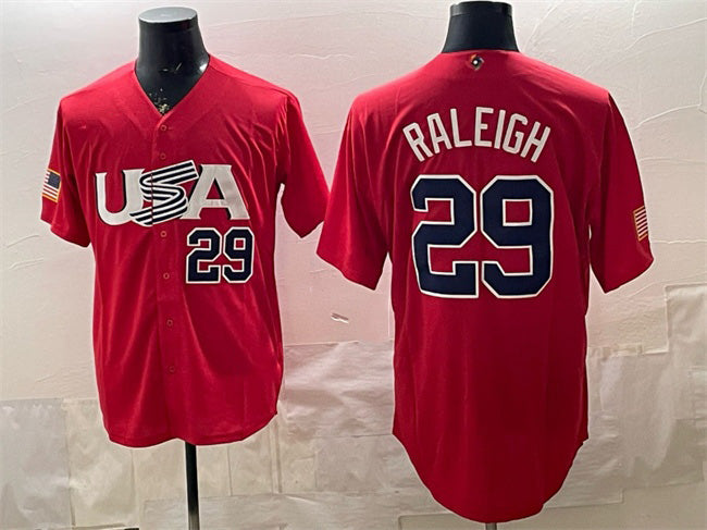 USA Baseball #29 Cal Raleigh 2023 Red World Baseball Classic Stitched Baseball Jersey