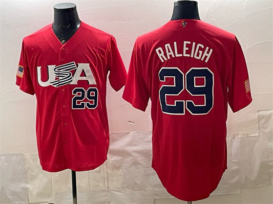 USA Baseball #29 Cal Raleigh 2023 Red World Baseball Classic Stitched Baseball Jersey