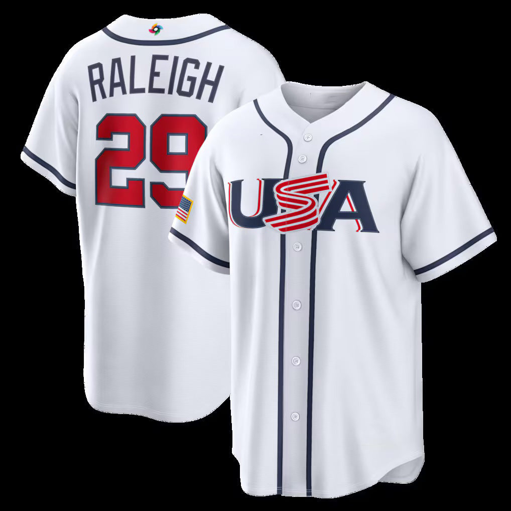 USA Baseball #29 Cal Raleigh 2026 World Baseball Classic Home Stadium Jersey - White Baseball Jersey Puhics