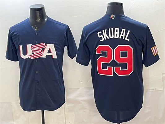 USA Baseball #29 Cal Raleigh Navy World Baseball Classic Stitched Baseball Jersey