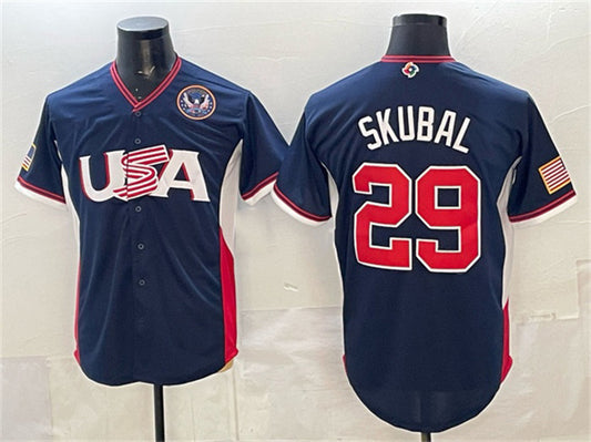 USA Baseball #29 Tarik Skubal Navy 2026 World Baseball Classic United States 250th Anniversary Patch Road Stadium Stitched Baseball Jersey