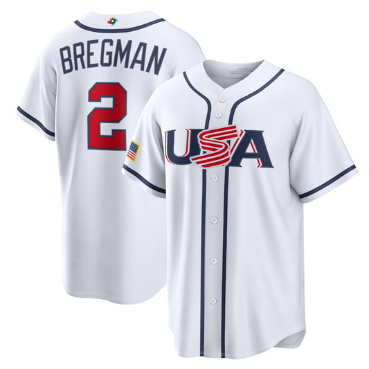 USA Baseball #2 Alex Bregman 2026 World Baseball Classic Home Stadium Jersey - White Baseball Jersey Puhics