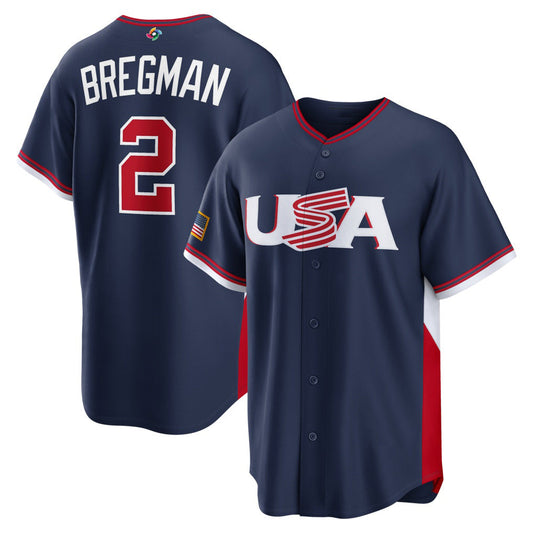 USA Baseball #2 Alex Bregman 2026 World Baseball Classic Road Stadium Jersey - Navy Baseball Jersey Puhics