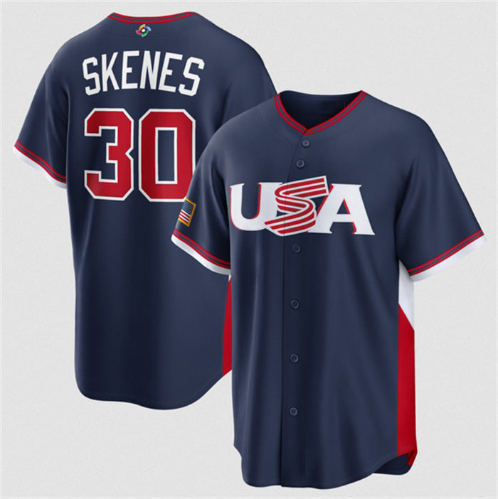 USA Baseball #30 Paul Skenes Navy 2026 World Baseball Classic Road Stadium Stitched Baseball Jersey