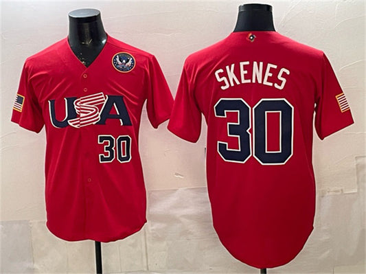 USA Baseball #30 Paul Skenes Red 2026 World Baseball Classic United States 250th Anniversary Patch Stadium Stitched Baseball Jersey