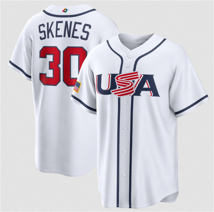 USA Baseball #30 Paul Skenes White 2026 World Baseball Classic Home Stadium Stitched Baseball Jersey