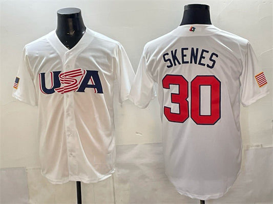 USA Baseball #30 Paul Skenes White World Baseball Classic Stitched Baseball Jersey