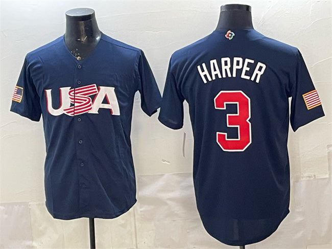 USA Baseball #3 Bryce Harper Navy World Baseball Classic Stitched Baseball Jersey