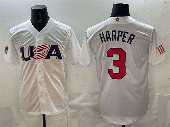 USA Baseball #3 Bryce Harper White World Baseball Classic Stitched Baseball Jersey