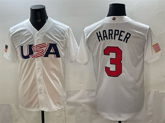 USA Baseball #3 Bryce Harper White World Baseball Classic Stitched Baseball Jersey
