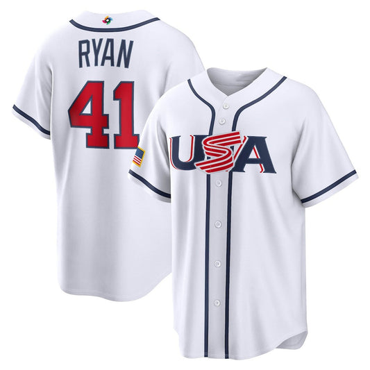 USA Baseball #41 Joe Ryan 2026 World Baseball Classic Home Stadium Jersey - White Baseball Jersey Puhics