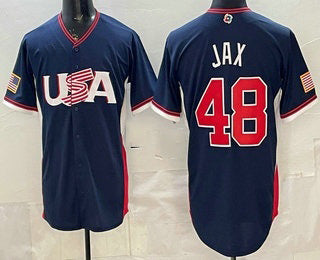 USA Baseball #48 Griffin Jax Navy 2026 World Baseball Classic Cool Base Stitched Baseball Jersey
