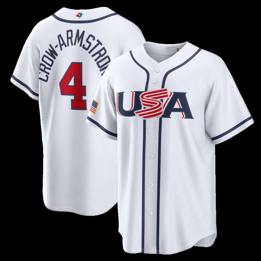 USA Baseball #4 Pete Crow-Armstrong 2026 World Baseball Classic Home Stadium Jersey - White Baseball Jersey Puhics