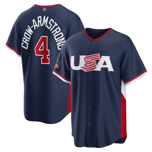 USA Baseball #4 Pete Crow-Armstrong 2026 World Baseball Classic Road Stadium Jersey - Navy Baseball Jersey Puhics