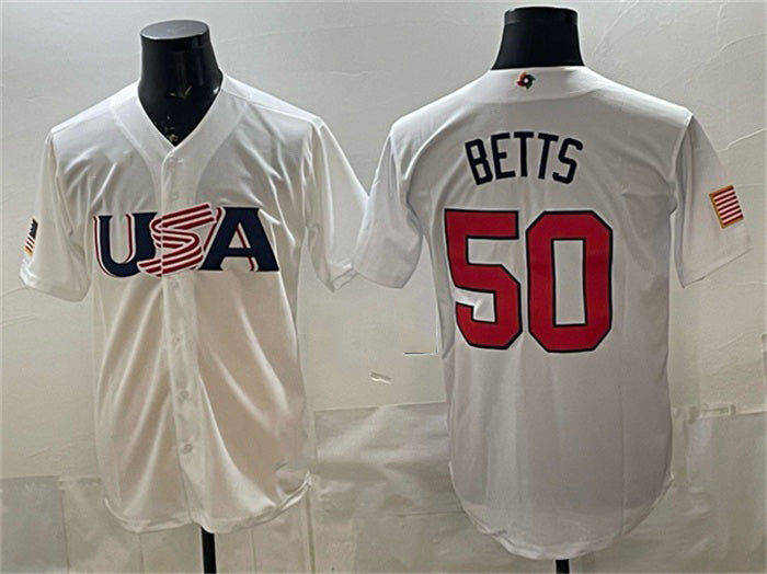 USA Baseball #50 Mookie Betts White World Baseball Classic Stitched Baseball Jersey