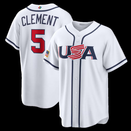 USA Baseball #5 Ernie Clement 2026 World Baseball Classic Home Stadium Jersey - White Baseball Jersey Puhics