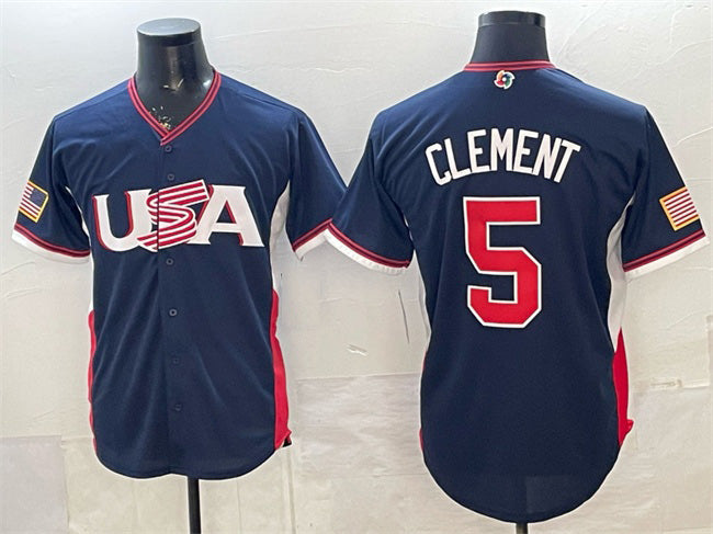 USA Baseball #5 Ernie Clement Navy 2026 World Baseball Classic Road Stadium Stitched Baseball Jersey