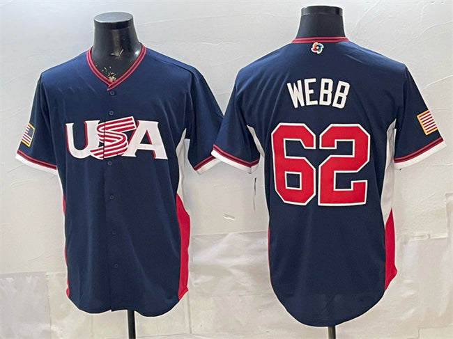 USA Baseball #62 Logan Webb Navy 2026 World Baseball Classic Road Stadium Stitched Baseball Jersey