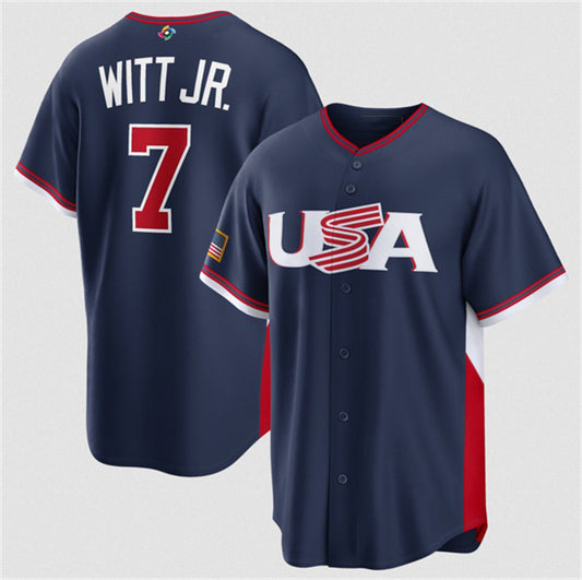 USA Baseball #7 Bobby Witt Jr. Navy 2026 World Baseball Classic Road Stadium Stitched Baseball Jersey