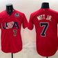 USA Baseball #7 Bobby Witt Jr. Red 2026 World Baseball Classic United States 250th Anniversary Patch Stadium Stitched Baseball Jersey
