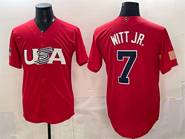 USA Baseball #7 Bobby Witt Jr. Red World Baseball Classic Stitched Baseball Jersey