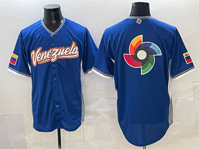 Venezuela Baseball Blue 2026 World Baseball Classic Big Logo Road Stadium Stitched Baseball Jersey