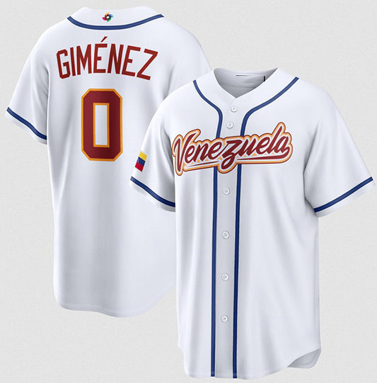Venezuela Baseball #0 Andrés Giménez White 2026 World Baseball Classic Home Stadium Stitched Baseball Jersey