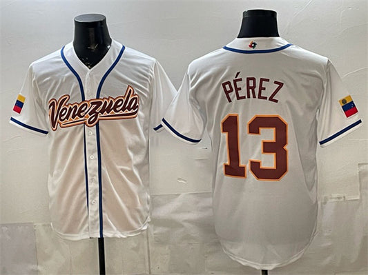 Venezuela Baseball #13 Salvador Pérez White 2026 World Baseball Classic Home Stadium Stitched Baseball Jersey