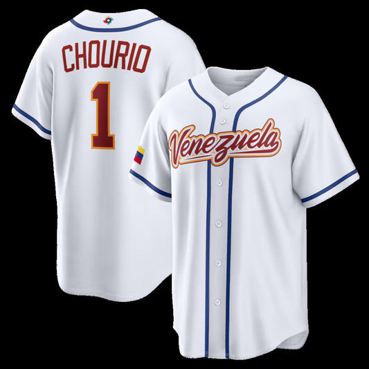 Venezuela Baseball #1 Jackson Chourio 2026 World Baseball Classic Home Stadium Jersey - White Baseball Jersey Puhics