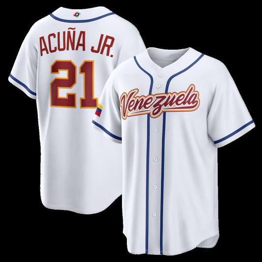 Venezuela Baseball #21 Ronald Acu?a Jr. 2026 World Baseball Classic Home Stadium Jersey - White Baseball Jersey Puhics