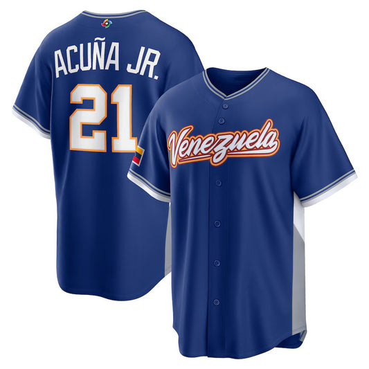 Venezuela Baseball #21 Ronald Acuña Jr. 2026 World Baseball Classic Road Stadium Jersey - Royal Baseball Jersey Puhics