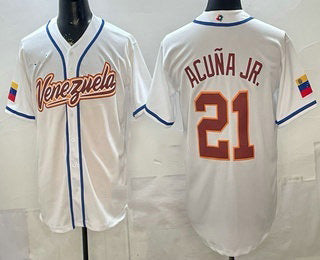 Venezuela Baseball #21 Ronald Acuna Jr White 2026 World Baseball Classic Cool Base Stitched Baseball Jersey