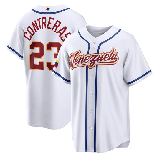 Venezuela Baseball #23 William Contreras 2026 World Baseball Classic Home Stadium Jersey - White Baseball Jersey Puhics