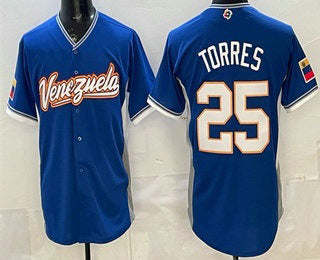 Venezuela Baseball #25 Gleyber Torres Blue 2026 World Baseball Classic Cool Base Stitched Baseball Jersey