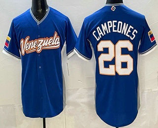 Venezuela Baseball #26 Campeones Blue 2026 World Baseball Classic Cool Base Stitched Baseball Jersey