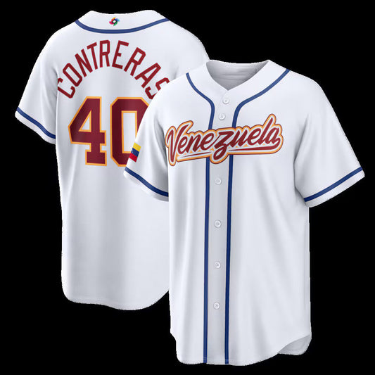 Venezuela Baseball #40 Willson Contreras 2026 World Baseball Classic Home Stadium Jersey - White Baseball Jersey Puhics
