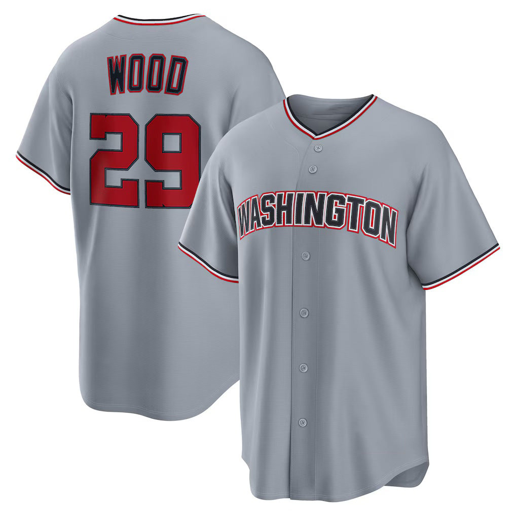 Washington Nationals #29 James Wood Gray Road Replica Stitched Baseball Jersey