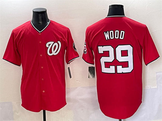 Washington Nationals #29 James Wood Red Limited Stitched Baseball Jersey
