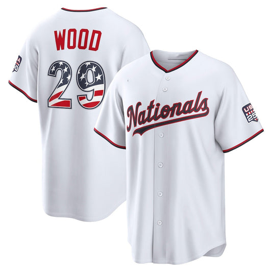 Washington Nationals #29 James Wood USA 250 Fourth of July Home Stadium Jersey - White Puhics