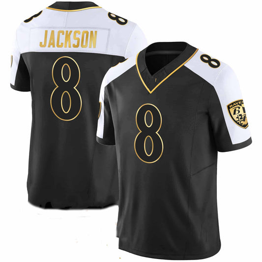 B.Ravens #8 Lamar Jackson Black Maryland Patch Vapor Gold Jersey – All Stitched American Football Jerseys